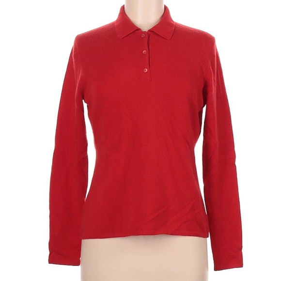Saks Fifth Avenue Sweaters - Red Cashmere Collard Polo Pullover Sweater Saks Size M NEW